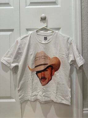 Dom Dolla White Graphic Tee with Cowboy Hat